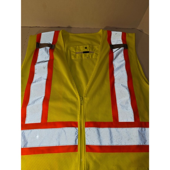 High VIS Vest Men's Large Yellow Orange Reflective Mesh Towing Highway - Picture 2 of 10